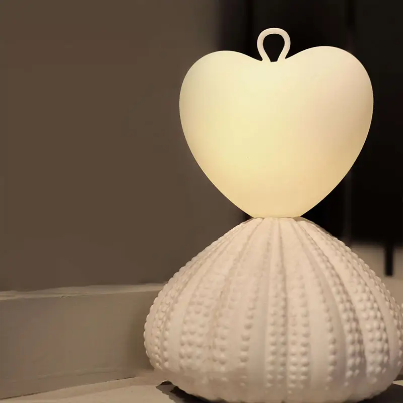 Lâmpada de silicone para decoração de quarto, lâmpada criativa em forma de coração para recarregamento de quarto, luz noturna