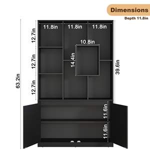 Estantería Moderna Alta para Ahorrar Espacio, Organizador de Almacenamiento con 10 Cubos y Puertas, Estantería Abierta de 10 Niveles, de Madera, Independiente, Negra, para Dormitorio o Sala de Estar - Product Image 6