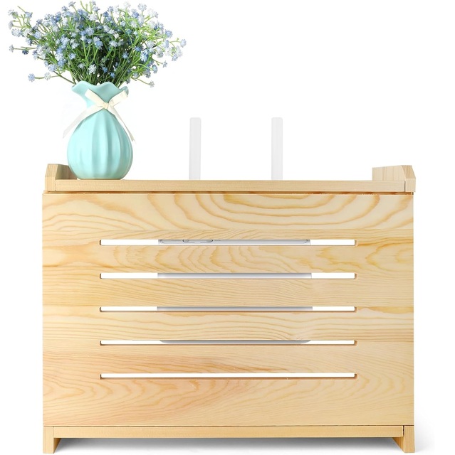 Custom wall mounted wooden wifi router shelf storage box and wifi router holder organizer hider rack
