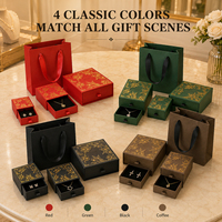 Boîte à bijoux de luxe en or gaufré avec logo personnalisé, pour bagues, boucles d'oreilles, colliers, emballage cadeau avec sac de transport assorti, 4 couleurs