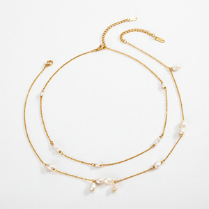 Collier MAMA en perles d'eau douce classiques en acier inoxydable plaqué or 18 carats, design original <span class=keywords><strong>J</strong></span>&D, pour la fête des mères - Product Image 1
