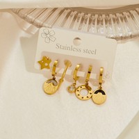 Set Anting Baja Tahan Karat Lapis Emas 18K PVD Motif Matahari Bulan Bintang Kupu-kupu Hewan Bunga Hati Mutiara Berbagai Model Pasangan Anting