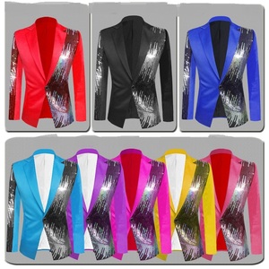 Blazer Pria Payet Biru Royal Kuning Hitam Merah Mawar Ungu Blazer untuk Pria Kostum Penyanyi Blazer Panggung Prom Atasan Patchwork Mantel - Product Image 3