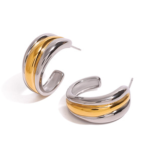 <b>Huggie</b> Earrings Two Tone Gold And <b>Silver</b> Geometric Design Party Jewelry Fashionable Statement Earrings - Product Image 1