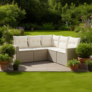 Conjunto de Sofá de Jardín de Ratán Beige con Cojines de Espuma de Alta Densidad, Muebles de Exterior Impermeables, Diseño Contemporáneo - Product Image 2