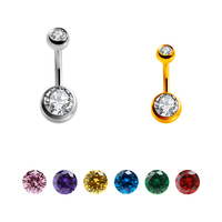 Anneau de nombril en titane avec double gemme de cristal Bijoux de piercing de nombril à filetage interne pour mariage