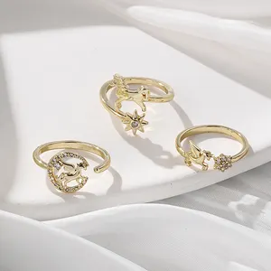 Anillo de cobre con microincrustaciones para mujer, sortija con zirconia, oro de 18 quilates, 18k