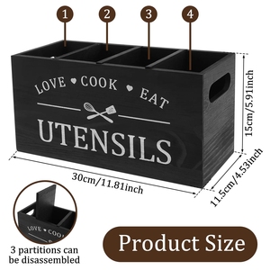 Organizador Multifuncional de Madera para Cubiertos, Caja de Almacenamiento de Utensilios de Cocina, Soporte para Cucharas y Tenedores con Orificios de Drenaje - Product Image 3