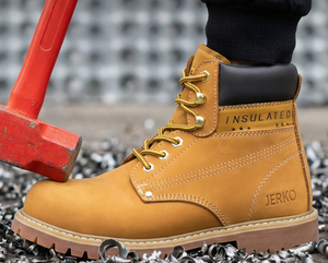 Stivali da Lavoro Gialli da Uomo con Punta in Acciaio, Stivaletti in Vera Pelle Fatti a Mano di Alta Qualità, Impermeabili, Stile Retrò, Scarpe da Escursionismo Outdoor - Product Image 2