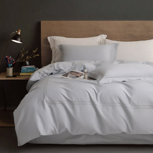 Ultra Soft Silky Luxury 600TC 100% Long-Staple Cotton Bed Sheet &amp; Duvet Cover Set Embroidered Hotel <strong>Bedding</strong> White/<strong>Light</strong> <strong>Grey</strong> - Product Image 3