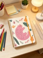 Carnet à spirale en gros, motif chat de dessin animé pastel doux, imprimé fruits et plantes tropicales, journal à couverture rigide pour les amoureux des chats, cadeau de rentrée scolaire