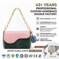 Tas Selempang Embossed Motif Burung Unta Warna Dusty Pink dan Forest Green Dengan Rantai Emas, Tas Tangan Wanita Mewah untuk Sehari-hari, OEM Custom