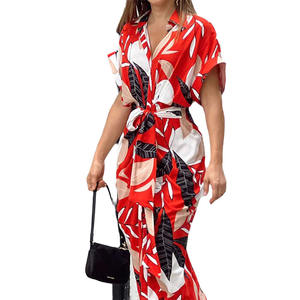 Vestido Camisero de Moda con Cintura Alta, Media Manga, Dobladillo Irregular, Holgado, Informal, Estampado, Elegante, para Mujer, Verano - Product Image 5