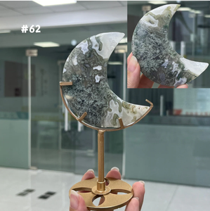 Vente en gros de pierres précieuses énergétiques naturelles, sculpture de <span class=keywords><strong>pierre</strong></span> de lune, base dorée, agate mousse, sculpture de cristal de lune pour la décoration de la maison - Product Image 4
