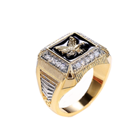 Bague pour homme atmosphérique avec ailes d'aigle, zircon 3A, plaquée or