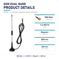 Antenne magnétique GSM 890-960 1710-1880 MHz 3,5 dBi Whip SMAMale 3 m RG174 pour routeur, répéteur, passerelle et appareils IoT
