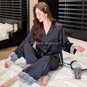 <span class=keywords><strong>Pigiama</strong></span> in Seta Ghiaccio con Motivo a <span class=keywords><strong>Cuori</strong></span> Stile Francese da Donna, Nuova Collezione Primavera Autunno 2026, Elegante Abbigliamento da Notte a Maniche Lunghe con Bordo in Pizzo - Product Image 2