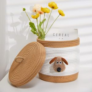 Cute <strong>Dog</strong> Decor Customized Round Desktop <strong>Toys</strong> Keys Sundries Organizer <strong>Cotton</strong> <strong>Rope</strong> <strong>Woven</strong> Storage Basket for Living Room with Lid - Product Image 6
