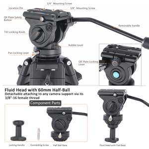 Professional Heavy Duty Aluminum Video <strong>Tripod</strong> Hydraulic Damping Head for DSLR Digital SLR Cameras Portable Wireless Design 15kg - Product Image 6