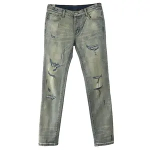 Custom Logo Designer Gestapelde Broek Katoen Luxe Urban Fashion Jeans Mannen Groothandel Custom Gescheurde Denim Slanke Jeans