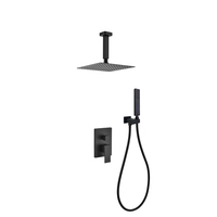 Système de douche noir mat 2 fonctions, fixation murale, pommeau de douche pluie rond, douchette multifonction, ensemble de robinetterie encastrée ronde