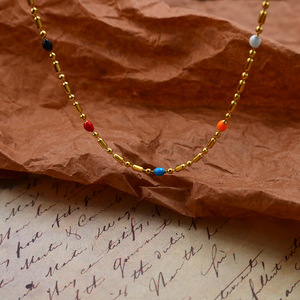 Colorful Beaded Necklace Gold Zinc Alloy Clavicle Chain For Women Autumn Winter Layering Jewelry - Product Image 3