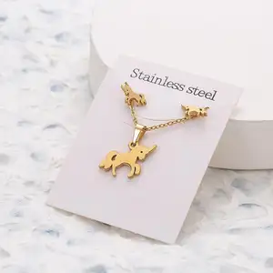 Hoge Kwaliteit Roestvrij Staal Sieraden Ketting Vrouwen Hanger Ketting Oorbel Set 18K Gouden Ketting Hanger En Studs Oorbellen