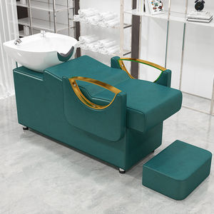 Modern PU Leather Shampoo Chair with Ceramic Basin Removable <b>Footrest</b> Salon Furniture Commercial Use - Product Image 5
