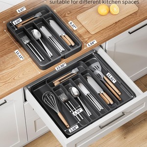 Expandable <b>Kitchen</b> Drawer Cutlery Organizer <b>Storage</b> <b>Box</b> Rectangular PP Plastic Expandable Divider For Silverware Organization - Product Image 4