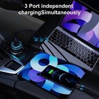 Cargador de Coche SUNDA con Anillo de Luz Azul, PD 3.0, Carga Rápida de 230W, 3 Puertos USB QC3.0, con Reloj Inteligente y Encendedor de Cigarrillos