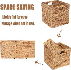 Cesta de almacenamiento de mimbre tejida a mano 100%, cesta tejida de jacinto de agua, cubos de almacenamiento de mimbre, cestas plegables para estantes - Product Image 4