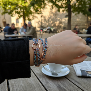 Rose Gold P. 925K Sterling Silver Micro Pave Cz Diamond Rainbow <b>Bangle</b> <b>Bracelet</b> - Product Image 3