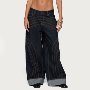 <span class=keywords><strong>Jeans</strong></span> Anchos <span class=keywords><strong>para</strong></span> Mujer, Estilo Vintage, Color Índigo, con Costuras en Contraste, <span class=keywords><strong>para</strong></span> Uso Diario, MOQ Bajo, 2026 - Product Image 5