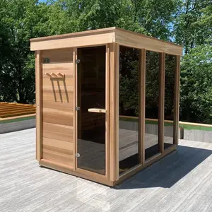 Red Cedar/Hemlock Modern Box Outdoor Sauna Room For 4 Person