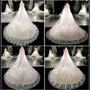 Car Bone Sequin Shimmer Bride Wedding Veil Fancy Embroidery Ins Long Trailing French Lace Bridal Ivory Veil - Product Image 2