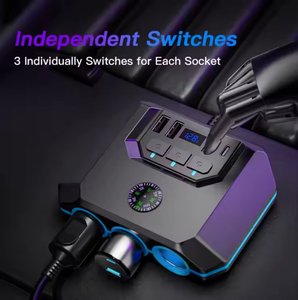 120W 3 Socket Car Charger 4 Port <b>USB</b> Charging <b>Hub</b> QC3.0 PD Fast Charge Cigarette Lighter Adapter for Travel - Product Image 6