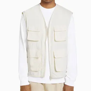 Many utility pockets men cargo vest plastic zipper lightweight fabric men casual vest with lining