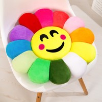 Smiley-Gesicht Plüschkissen Regenbogen-Sonnenblumen-Puppe Rundes Kissen Komfortable Plüsch-Dekoration für Bürostuhl Sofas Kissen