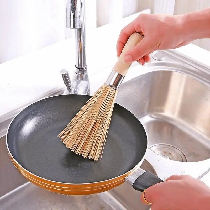 Handmade Bamboo Cleaning Brush Non-Stick Oil Scrubbing Tool for Pots Kitchen Household Tool Plastic Traditional Magic Sponge