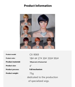 Perruque Courte Pixie Cut en Cheveux Humains Brésiliens 9A pour Femmes, Style Bob avec <span class=keywords><strong>Frange</strong></span> et Couches, Entièrement Faite à la Machine - Product Image 6
