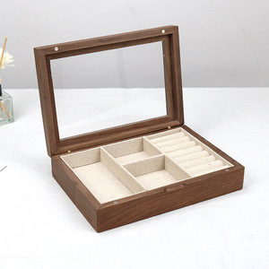 Solid Wood Jewelry <b>Box</b> Rectangle With Glass Lid Necklace Ring <b>Earring</b> Storage Organizer Household <b>Gift</b> <b>Box</b> QW245 - Product Image 2