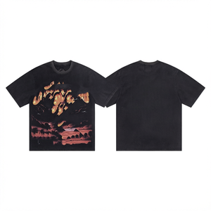เสื้อยืดพิมพ์ลายสกรีนลายการ์ตูนสไตล์เรโทรลำลองผ้าฝ้าย 280 กรัม แนวฮิปฮอปอเมริกันแบบครอส-บอร์เดอร์ แขนสั้น ระบายอากาศได้ดี - Product Image 1