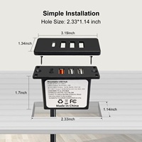 Hub USB-C noir 20W, prise de courant encastrée pour bureau/table avec charge rapide, 4 ports USB, matériau ABS