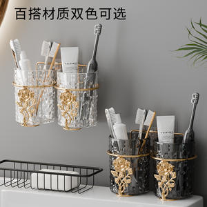 ที่วางแปรงสีฟันแบบติดผนัง ไม่ต้องเจาะ ใช้ถ้วยดูดสุญญากาศ โปร่งใส พร้อมลายกุหลาบทอง สำหรับห้องน้ำ - Product Image 5