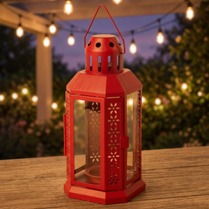 Poignée supérieure de lanterne en métal au design attrayant en laiton AK de couleur rouge finie avec du verre de style moderne pour la décoration intérieure/décoration d'hôtel - Product Image 2