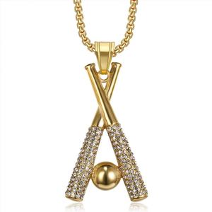 Collier en acier inoxydable long, hypoallergénique et étanche, plaqué or, bijoux fins, collier de baseball avec diamants pour hommes et femmes - Product Image 4