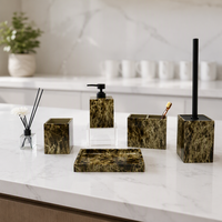Vente en gros d'usine - Ensemble d'accessoires de salle de bain en marbre Dark Emperador 6 pièces pour hôtel, villa, décoration de salle de bain de luxe