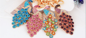 Vente en gros de porte-clés animaux Bling Bling 3d tendance pour femme, sac à main à breloques suspendues, porte-clés paon en métal et strass - Product Image 6