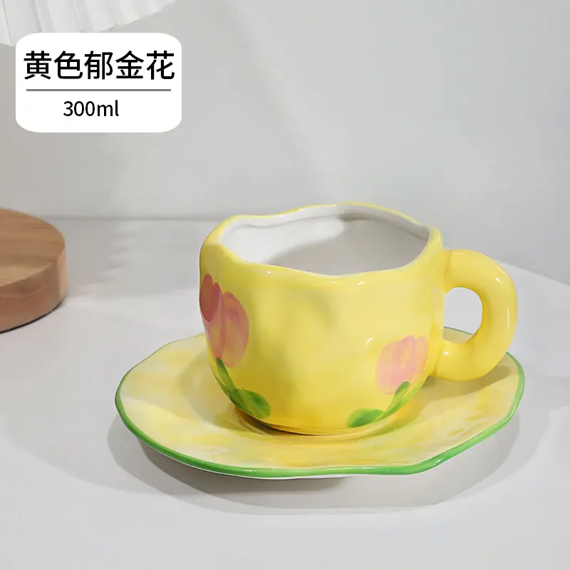 ins ceramic mug handmade irregular 10oz customised coffee cup and saucer afternoon tea ceramic cup retro stoneware mug