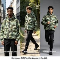 Veste coupe-vent épaisse à épaules tombantes pour homme, style vintage délavé, avec logo brodé personnalisé sur la poitrine, réactive à l'eau, pour l'extérieur et le quotidien